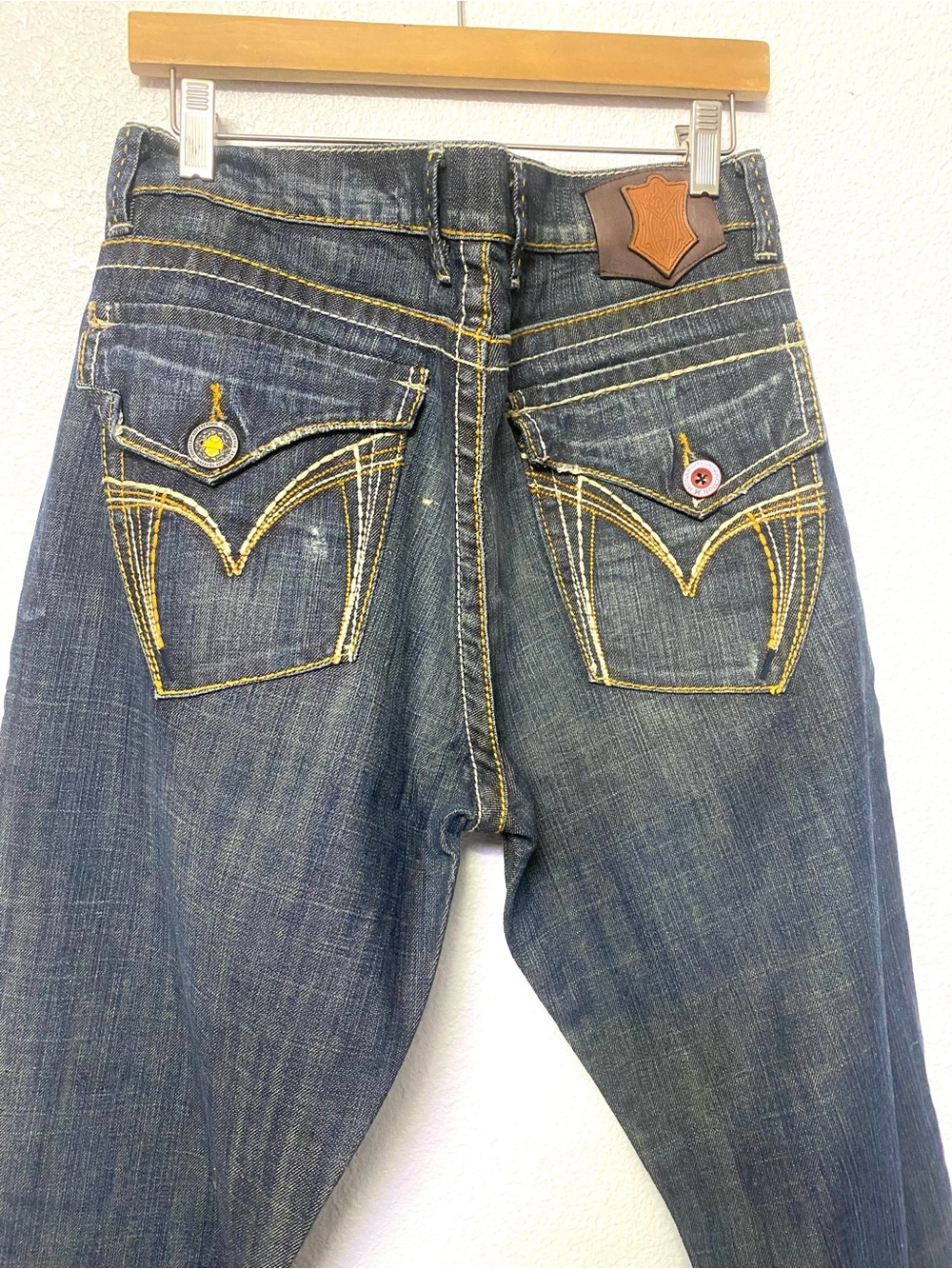 Monarchy Vintage Dark Wash Jeans with Contrast Yellow Stitching